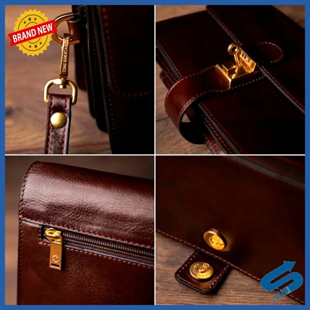 Italian Leather Briefcase Wristlet Organizer Bag for Men